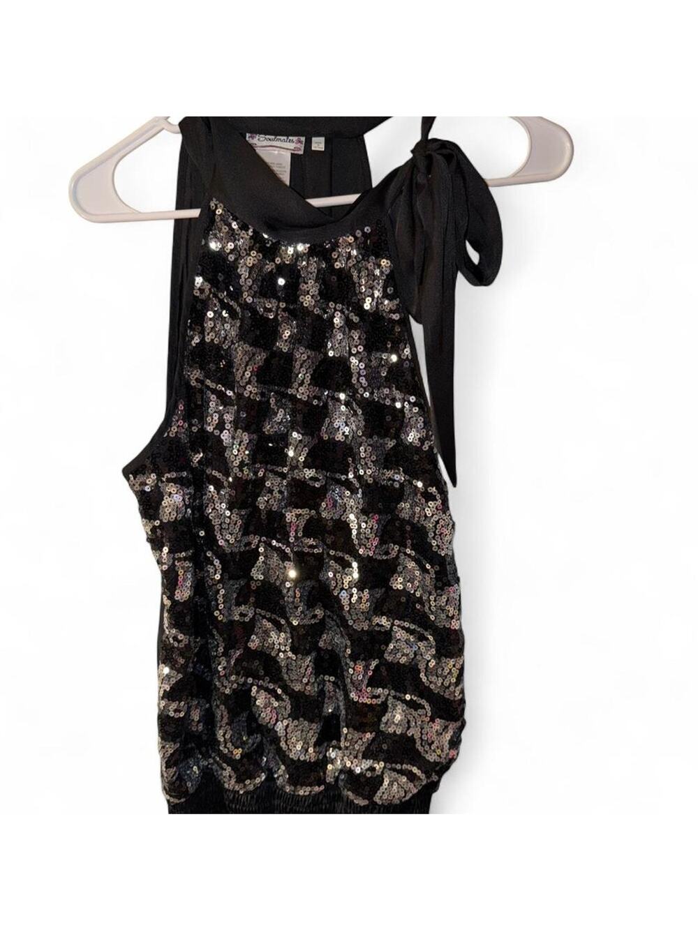 soulmates sequin top with tie shoulder